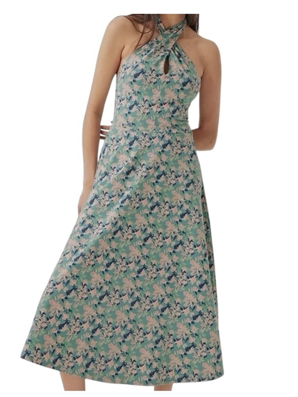 Pact Teal and Pink Floral Halter Midi Dress size large
